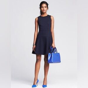Banana Republic Black Square Jacquard Fit Flare Sleeveless Dress 6